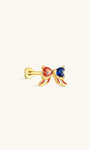 KOSINER 925 Sterling Silver Independence Day Patriotic Bow Flat Back Stud, bow design set with red and blue heart-shaped crystals, central tiny star detail, red & white patriotic enamel accents, hypoallergenic internally threaded cartilage piercing earring for 4th of July holiday
