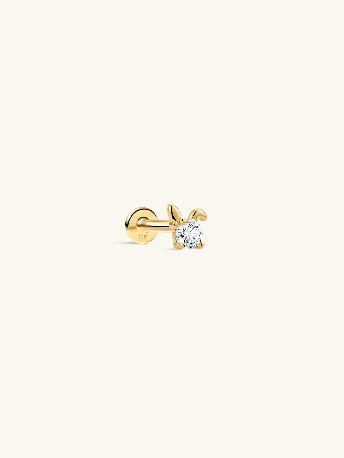 KOSINER Little Wonder 14K solid gold rabbit flat back stud with clear stone