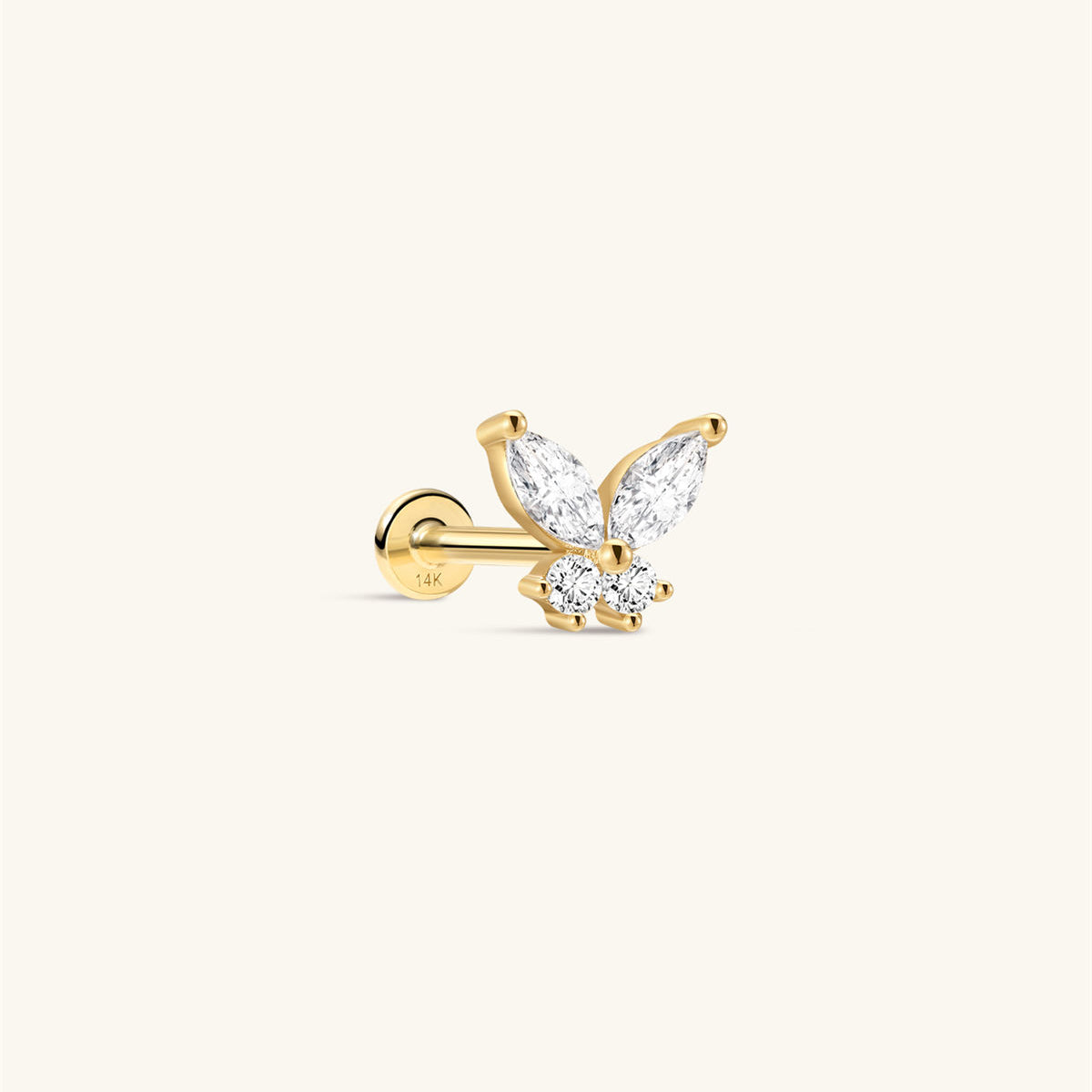 KOSINER 14K Solid Gold Delicate Butterfly Flat Back Stud with CZ