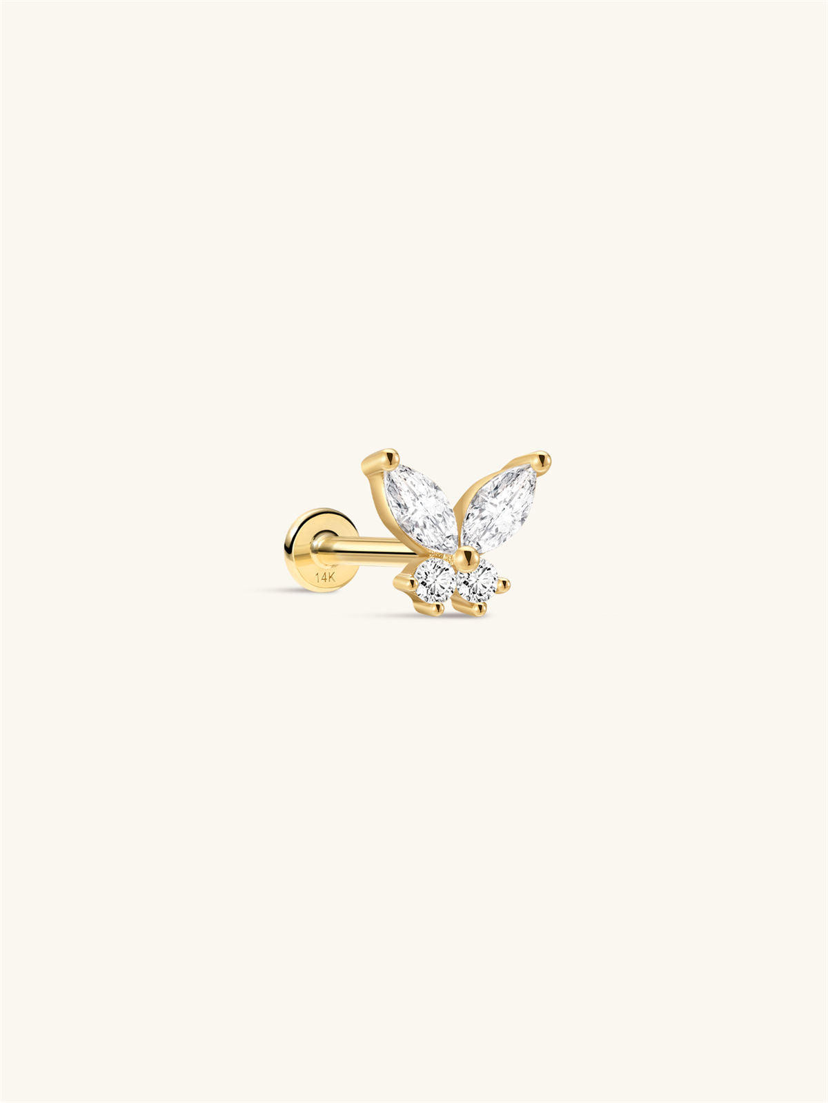 KOSINER 14K Solid Gold Delicate Butterfly Flat Back Stud with CZ