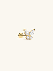 KOSINER 14K Solid Gold Delicate Butterfly Flat Back Stud with CZ