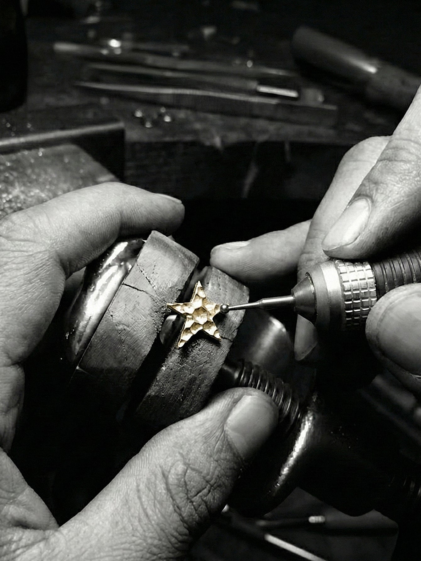 Hand Hammered Four-Prong Sparkle Flatback  in 14K Solid Gold