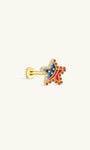 KOSINER 925 Sterling Silver Independence Day Patriotic Star Flat Back Stud, five-pointed star design decorated with USA red & blue enamel, inner tiny star details, bordered with red and clear round crystals, hypoallergenic internally threaded cartilage piercing earring for 4th of July