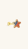 KOSINER 925 Sterling Silver Independence Day Patriotic Star Flat Back Stud, five-pointed star design decorated with USA red & blue enamel, inner tiny star details, bordered with red and clear round crystals, hypoallergenic internally threaded cartilage piercing earring for 4th of July