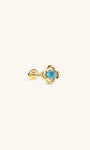 KOSINER Étoile 14K Solid Gold Minimalist Turquoise Clover Flat Back Stud, hollow clover silhouette with polished gold frame, prong-set round turquoise center stone, hypoallergenic internally threaded piercing earring for vintage curated ear stacking