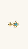 KOSINER Étoile 14K Solid Gold Minimalist Turquoise Clover Flat Back Stud, hollow clover silhouette with polished gold frame, prong-set round turquoise center stone, hypoallergenic internally threaded piercing earring for vintage curated ear stacking