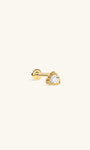 KOSINER Étoile 14K Solid Gold Dainty Triangular Flat Back Stud, soft triangle silhouette with textured sunburst bezel, center trillion-cut clear cubic zirconia, internally threaded hypoallergenic cartilage piercing earring for everyday delicate ear stacking
