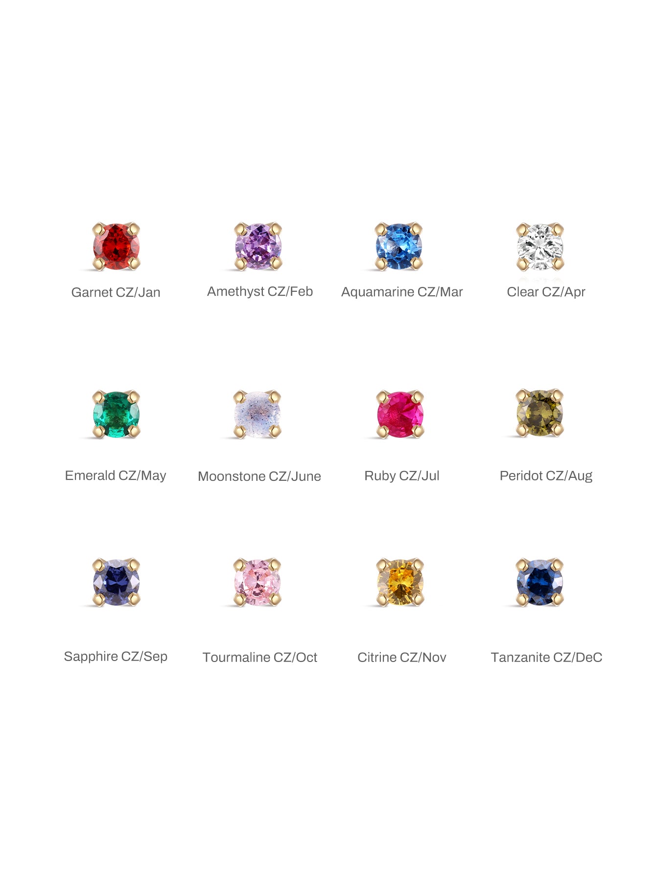 14K Solid Gold Birthstone Stud