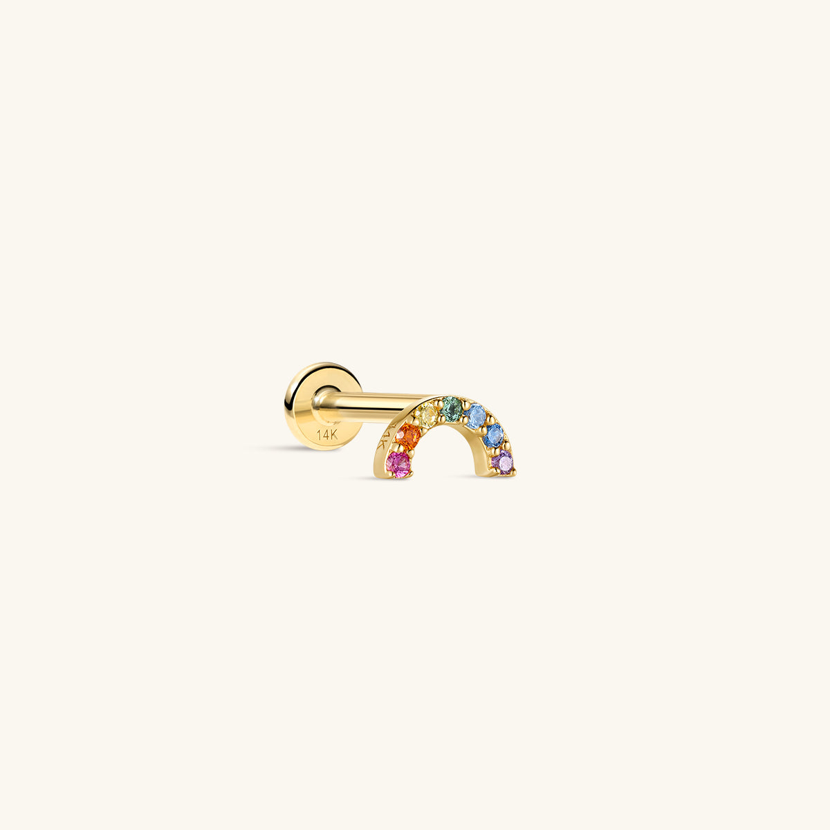 KOSINER Little Wonder 14K solid gold rainbow flat back stud with multicolor stones
