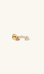 KOSINER Pink Ritual 925 sterling silver two-tone arrow flat back stud, symmetrical curved gold frame inlaid with pink round gems and clear white crystals, hypoallergenic internally threaded cartilage piercing earring