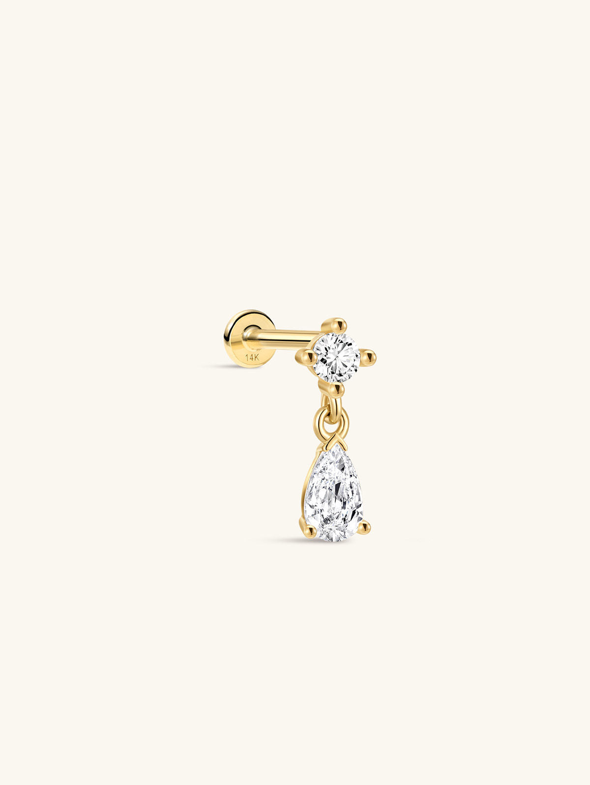 14K massief gouden Teardrop hanger oor piercing Stud