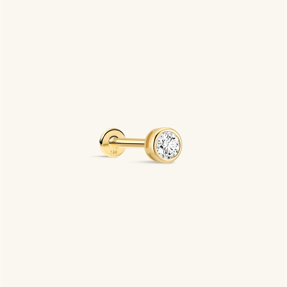 KOSINER 14K Solid Gold Dainty Bezel Flat Back Stud Waterproof Hypoallergenic Piercing Jewelry