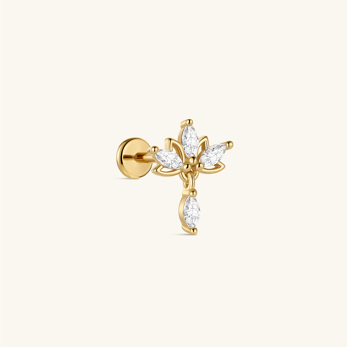 KOSINER At Dawn 925 Sterling Silver Lotus Marquise Drop Flat Back Stud side view