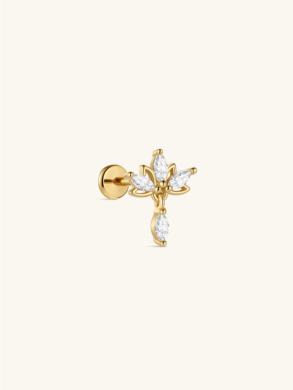 KOSINER At Dawn 925 Sterling Silver Lotus Marquise Drop Flat Back Stud side view