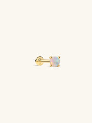 KOSINER 14K Solid Gold Minimal Round Prong-Set Opal Flat Back Piercing Stud, Nickel-Free Waterproof Tiny Rainbow Opal Cartilage Earring for Multi Ear Stack Piercing