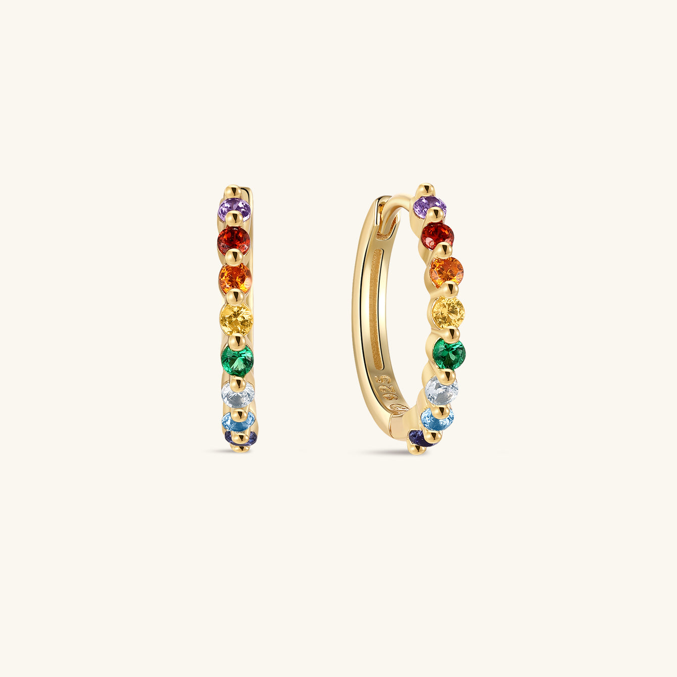 KOSINER Gem Garden delicate rainbow bead cluster clicker hoops, 925 silver seven-color round cubic zirconia hinged seamless piercing rings