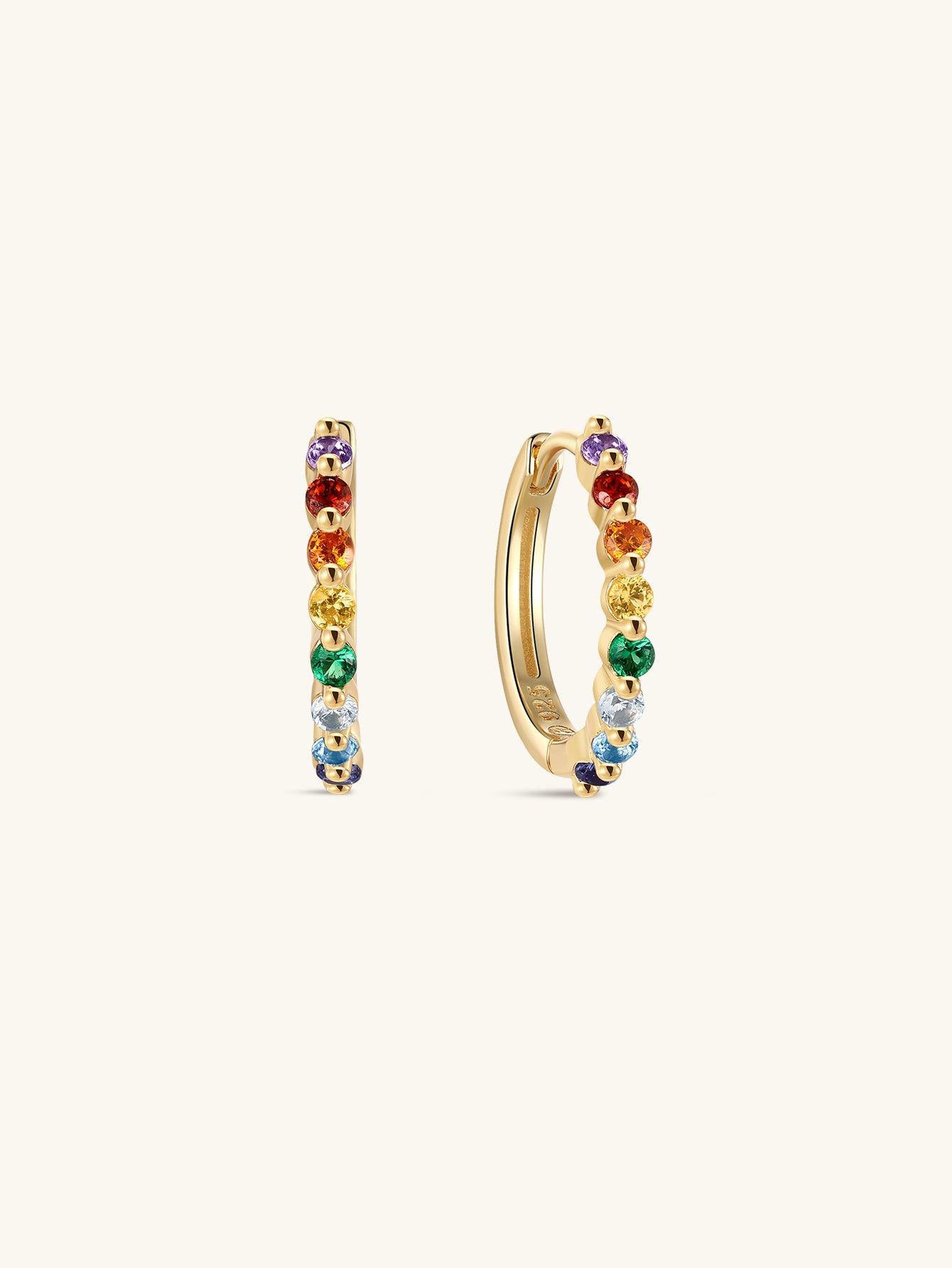 KOSINER Gem Garden delicate rainbow bead cluster clicker hoops, 925 silver seven-color round cubic zirconia hinged seamless piercing rings