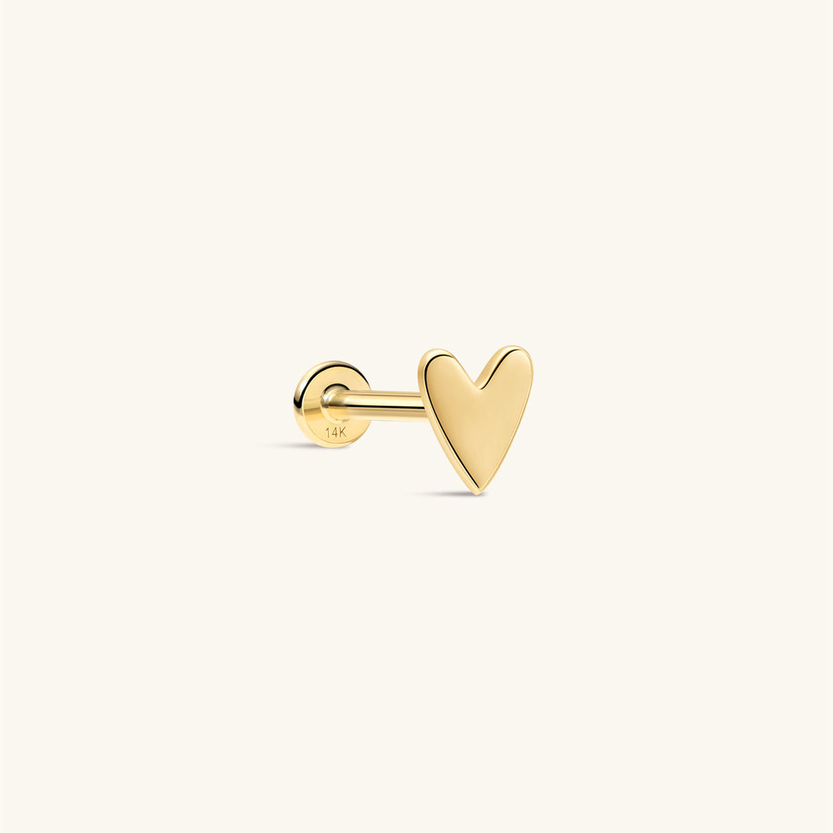 KOSINER 14K Solid Gold Minimalist Glossy Heart Flat Back Stud