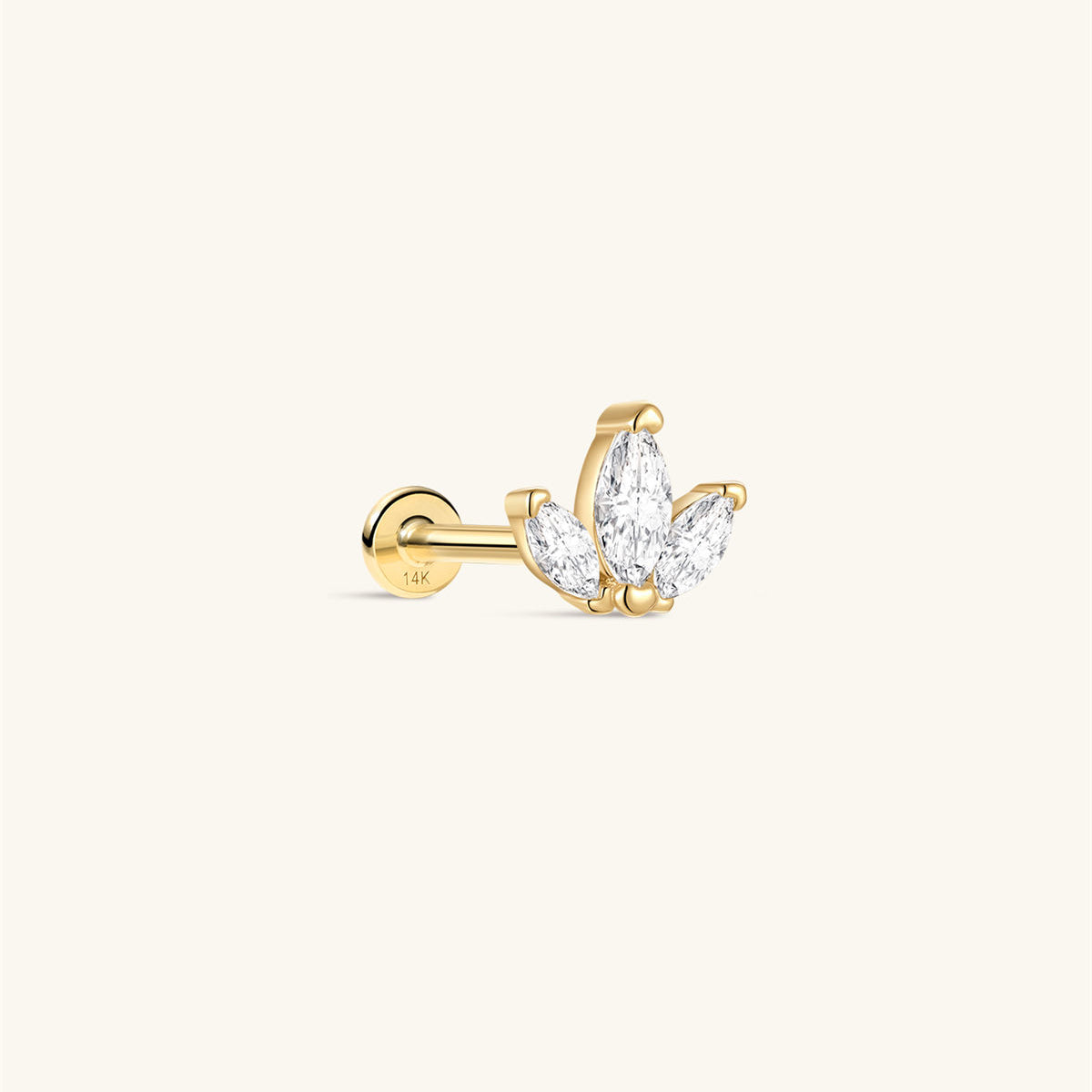 KOSINER 14K Solid Gold Delicate Marquise Trio Flat Back Stud with CZ