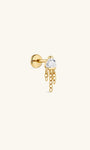 KOSINER 14K solid gold trillion triangle tassel dangle flat back labret stud, dangling chain cartilage piercing earring
