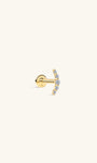KOSINER 14K Solid Gold Dainty Pave Crescent Flat Back Stud, five graduated round stones, internally threaded, available in lab diamond or AAAAA zirconia