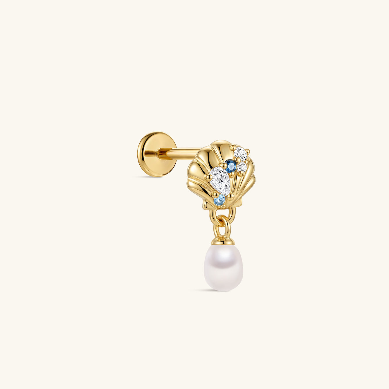 Kosinerjewelry KOSINER 925 Sterling Silver Oceanic Shell Pearl Drop Flat Back Stud