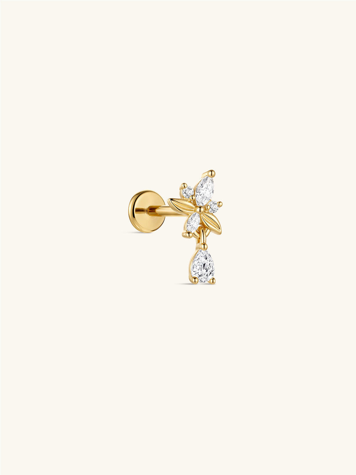 KOSINER At Dawn 925 Sterling Silver Olive Branch Pear Drop Flat Back Stud side view