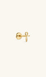 14K solid gold Ankh cross flat back labret stud, Egyptian life symbol cartilage piercing earring, front view on cream neutral background