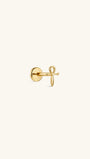14K solid gold Ankh cross flat back labret stud, Egyptian life symbol cartilage piercing earring, front view on cream neutral background