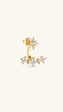 Close-up of KOSINER Rising Star gold-plated star stud and curved ear jacket styled with celestial earrings