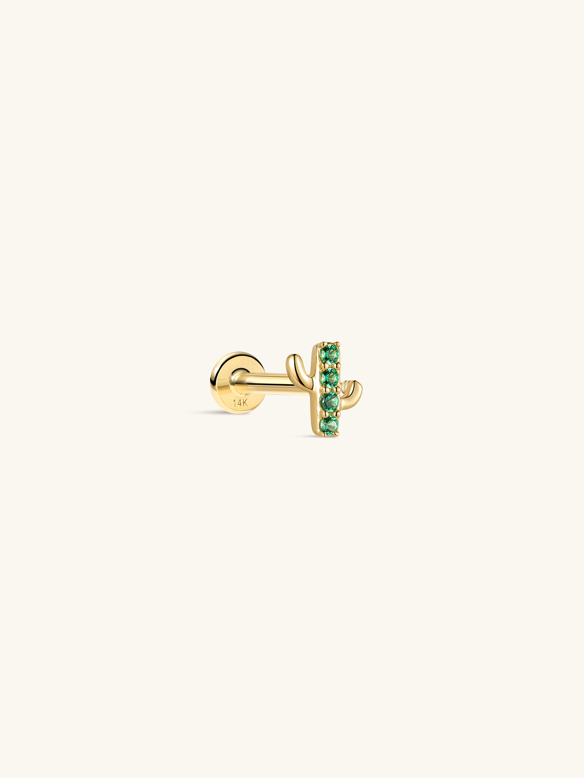 KOSINER Little Wonder 14K solid gold cactus flat back stud with green stones