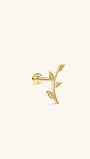 KOSINER 14K Solid Gold Minimal Leaf Branch Flat Back Piercing Stud, Nickel-Free Waterproof Dainty Nature Inspired Cartilage Earring for Multi Piercing