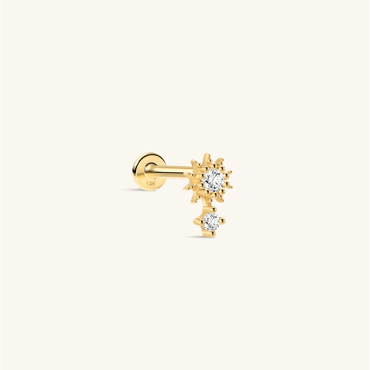 KOSINER 14K Solid Gold Sunflower Flat Back Stud, Nickel-Free Hypoallergenic, Internally Threaded Piercing Jewelry for Helix, Conch, Tragus & Lobe
