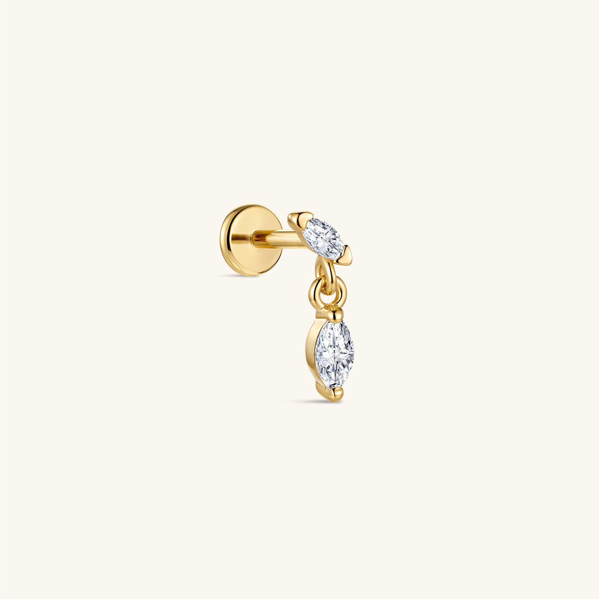 KOSINER 14K Solid Gold Marquise Dangle Flat Back Stud