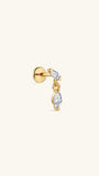 KOSINER 14K Solid Gold Marquise Dangle Flat Back Stud