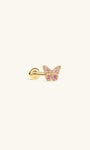 KOSINER Little Wonder 14K solid gold butterfly flat back stud with pink stones