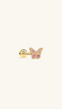 KOSINER Little Wonder 14K solid gold butterfly flat back stud with pink stones