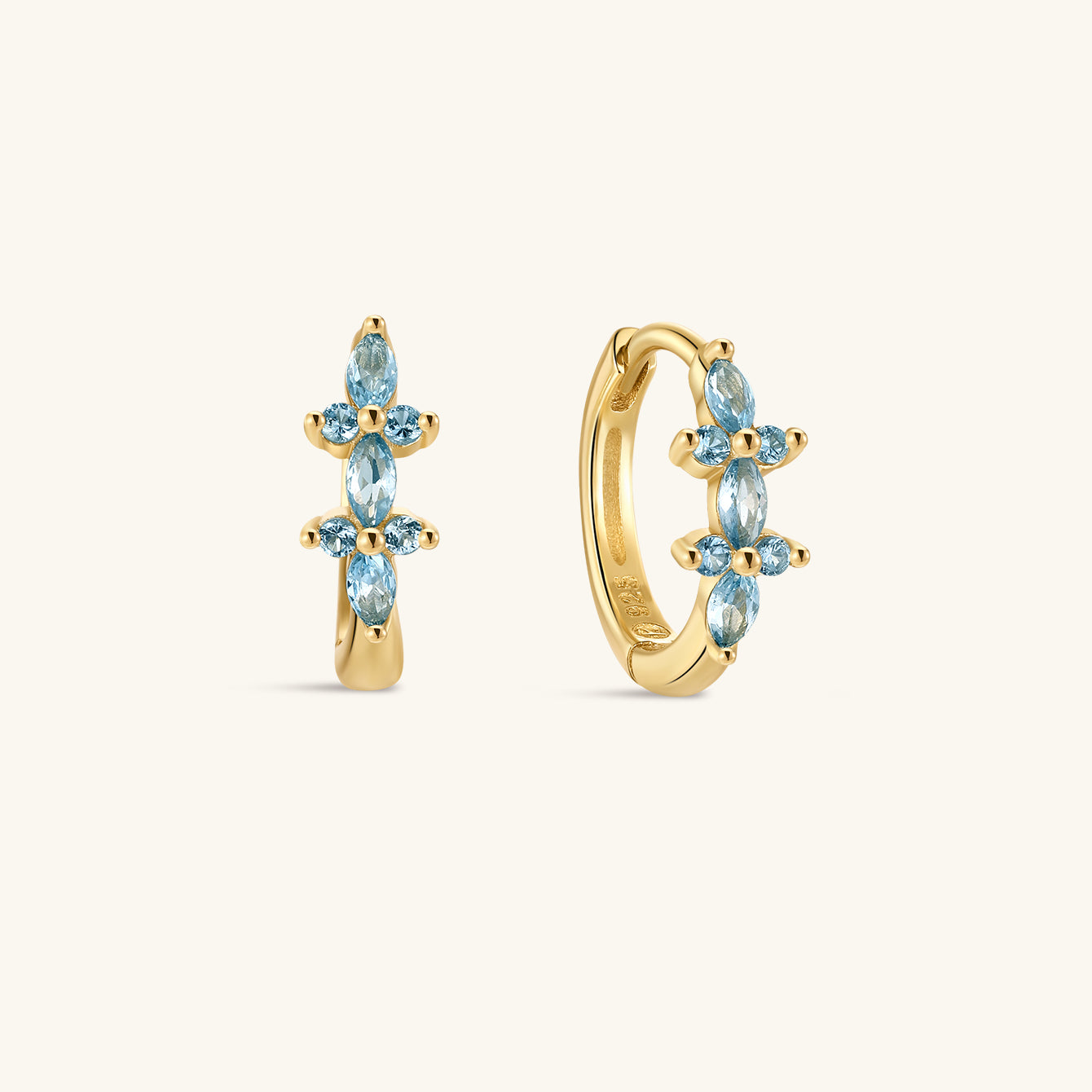 KOSINER Gem Garden 925 Sterling Silver Marquise Aquamarine Floral Clicker Hoop Earrings, Hypoallergenic Seamless Hinged Cartilage Piercing Hoops for Helix Lobe Tragus Stacking
