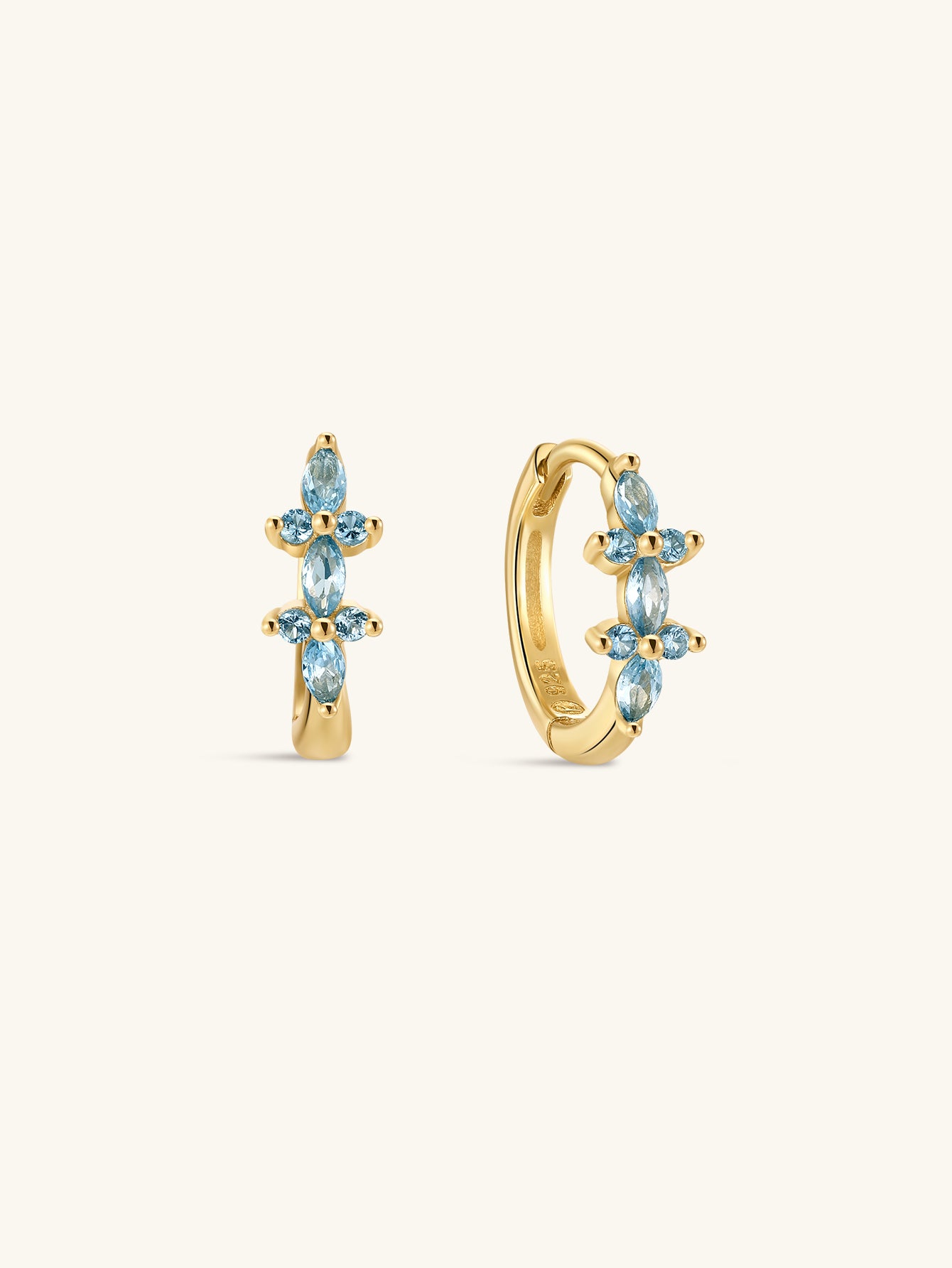 KOSINER Gem Garden 925 Sterling Silver Marquise Aquamarine Floral Clicker Hoop Earrings, Hypoallergenic Seamless Hinged Cartilage Piercing Hoops for Helix Lobe Tragus Stacking