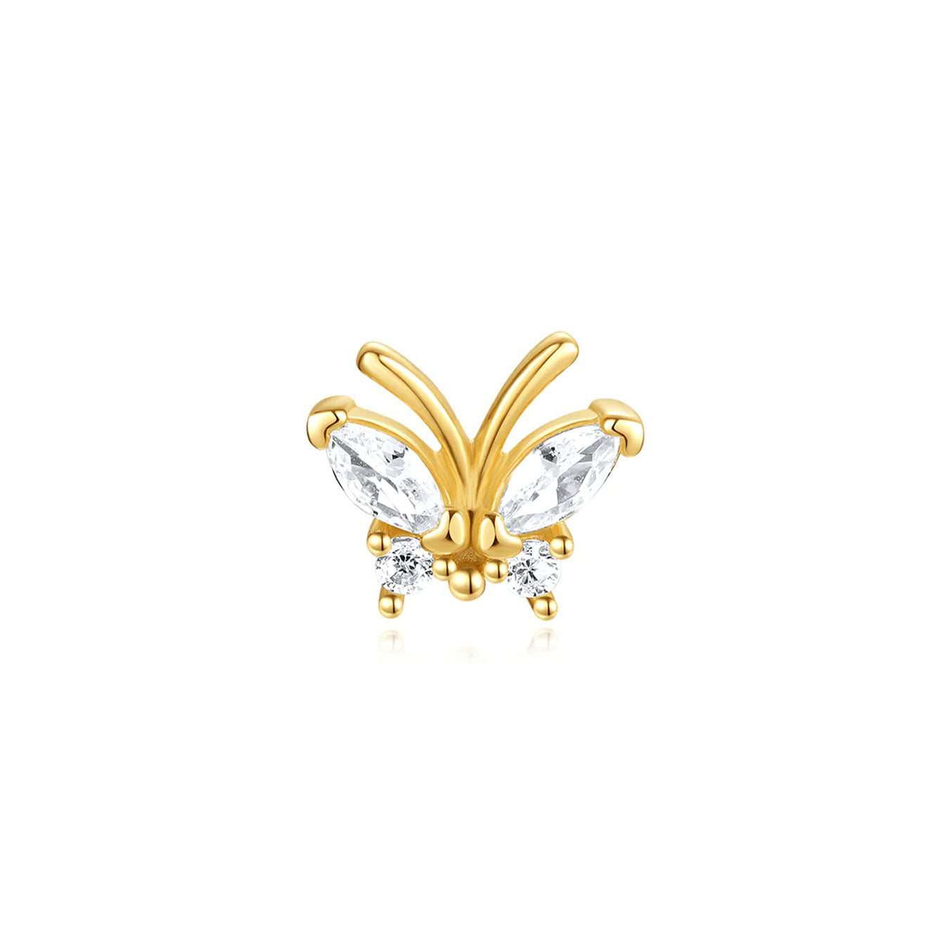 Boucle d'oreille papillon en argent sterling 925 plaqué or 18 carats avec pierres de zircone cubiques marquises et rondes.