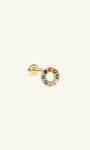 KOSINER colorful hollow openwork halo 14K solid gold flat back stud, full rainbow round cz setting internal threaded piercing earring with 14k stamped post