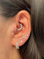 Sterling silver 16g leaf and floral cubic zirconia cartilage jewelry set.