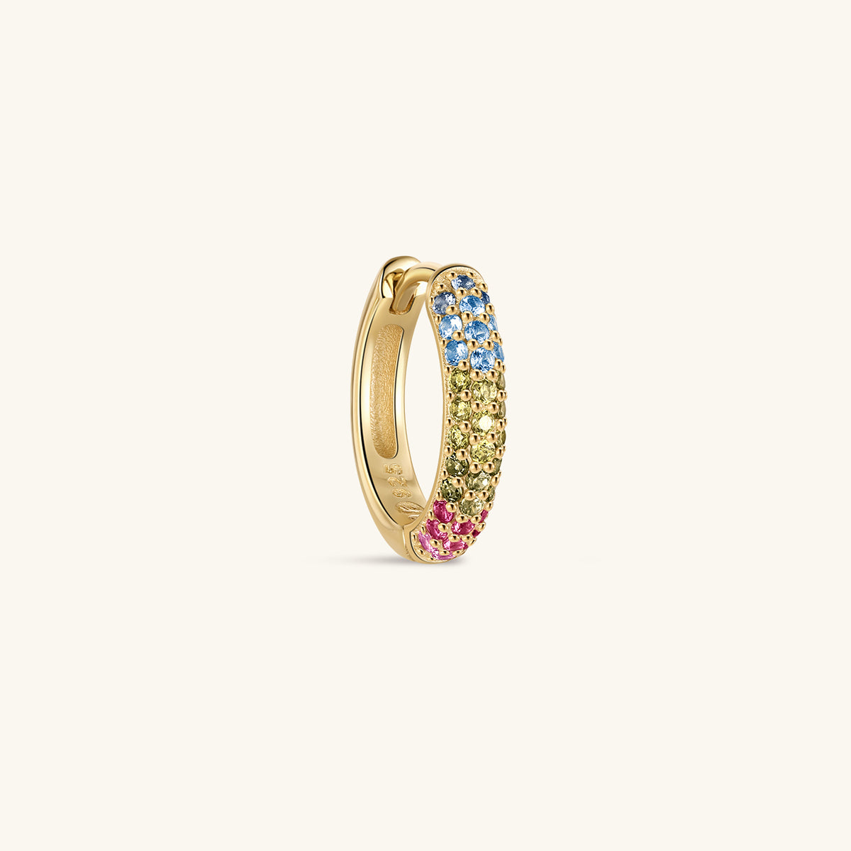 KOSINER Gem Garden 925 Sterling Silver Multi-Color Pave Clicker Hoop Earrings, Three-Tone Gradient Rainbow CZ Paved Cartilage Piercing Hoops, Hypoallergenic for Helix Lobe Tragus Stacking