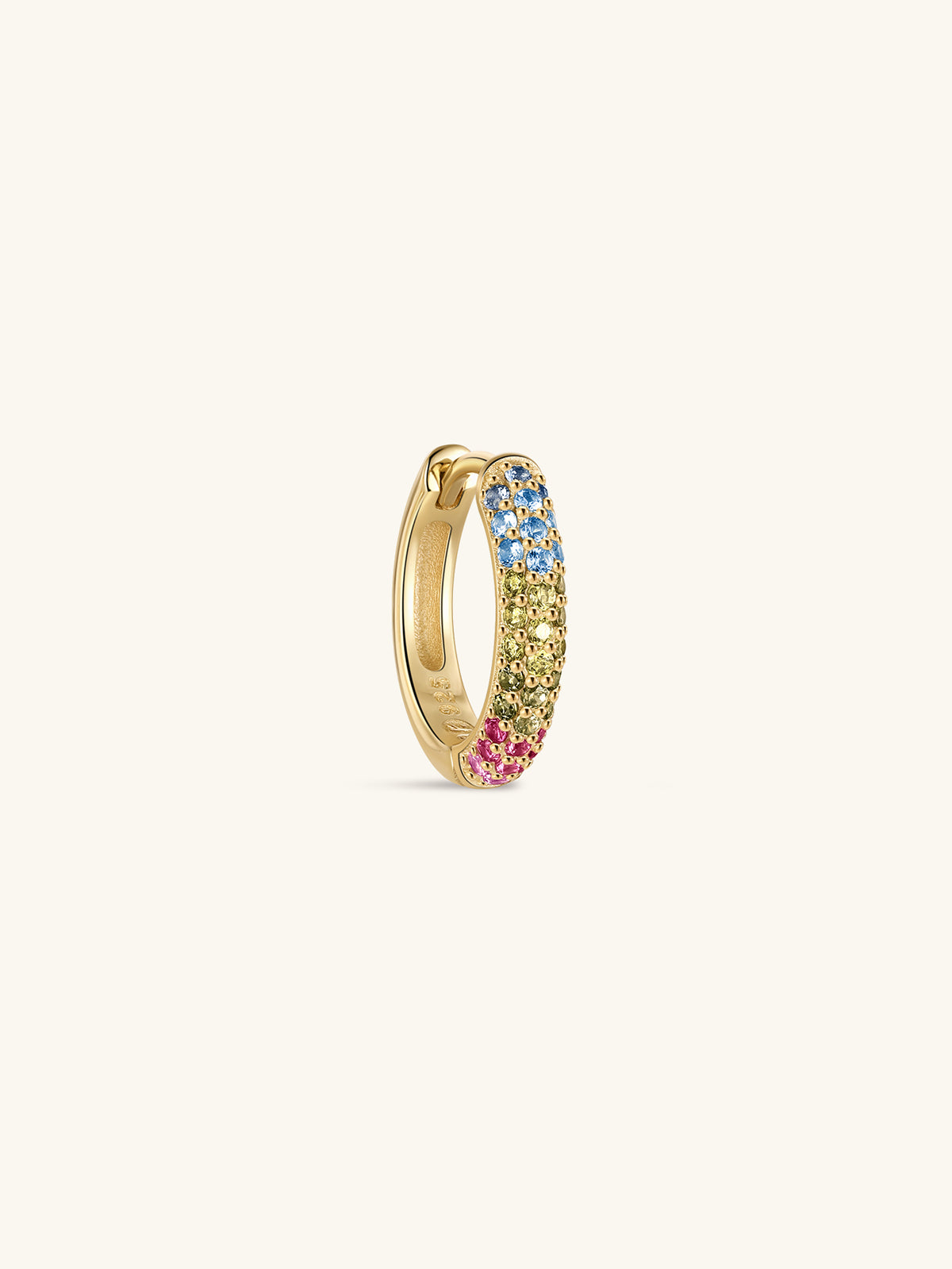 KOSINER Gem Garden 925 Sterling Silver Multi-Color Pave Clicker Hoop Earrings, Three-Tone Gradient Rainbow CZ Paved Cartilage Piercing Hoops, Hypoallergenic for Helix Lobe Tragus Stacking