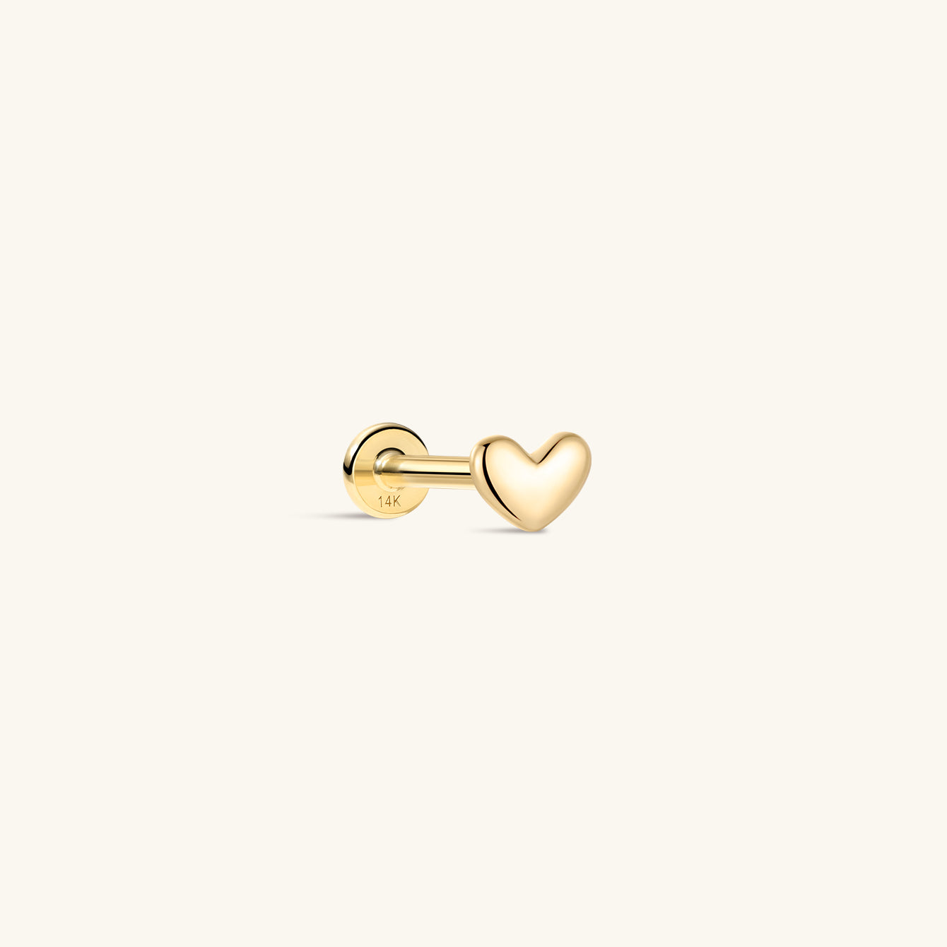 KOSINER 14K Solid Gold Dainty SweetHeart Flat Back Stud featuring a minimalist heart design, perfect for everyday wear and comfortable stacking.