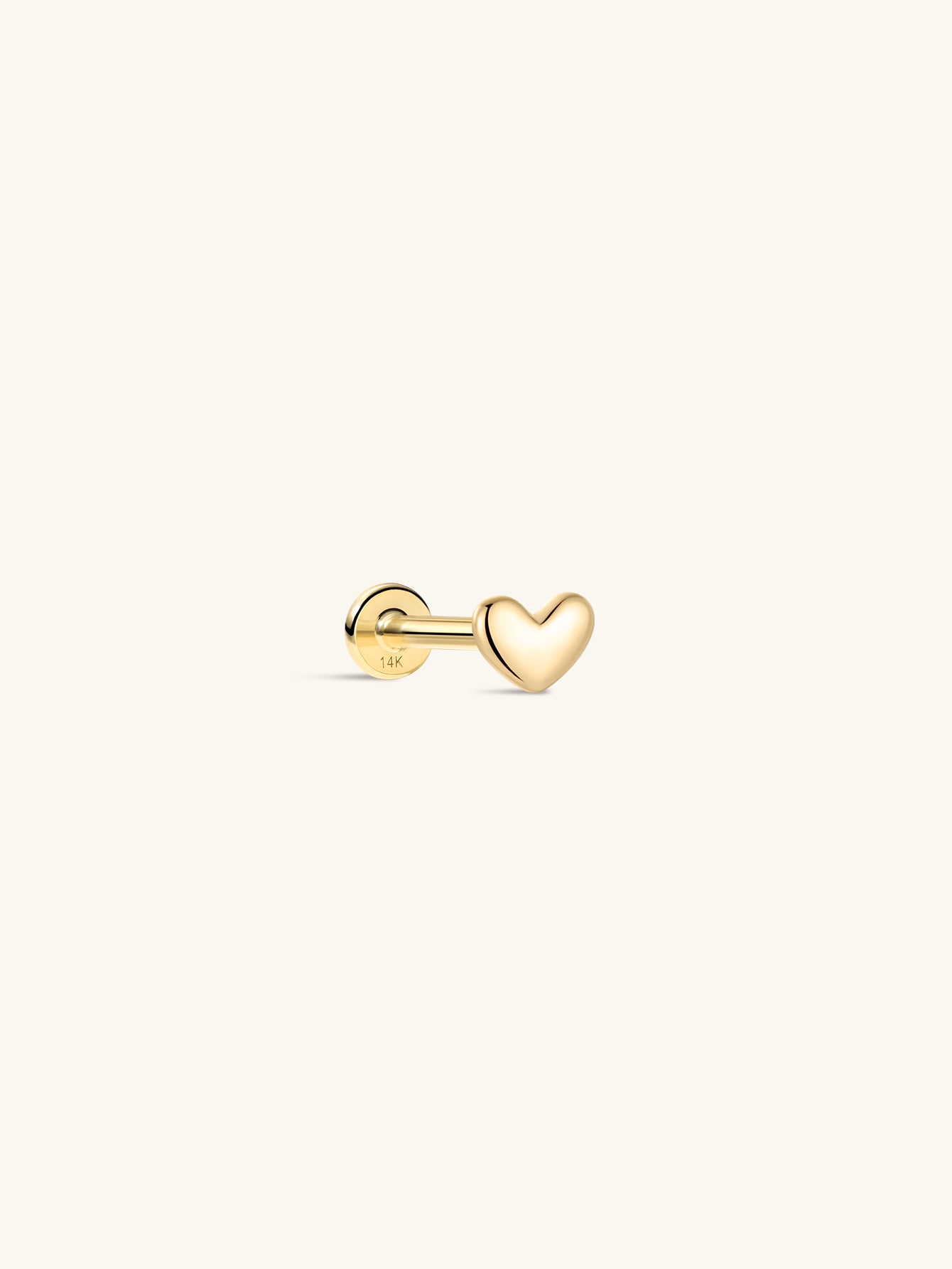 KOSINER 14K Solid Gold Dainty SweetHeart Flat Back Stud featuring a minimalist heart design, perfect for everyday wear and comfortable stacking.