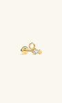 14K solid gold honeycomb flat back stud earring, round cubic zirconia geometric hexagon cartilage piercing jewelry, front close-up shot on cream neutral background