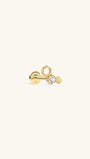 14K solid gold honeycomb flat back stud earring, round cubic zirconia geometric hexagon cartilage piercing jewelry, front close-up shot on cream neutral background