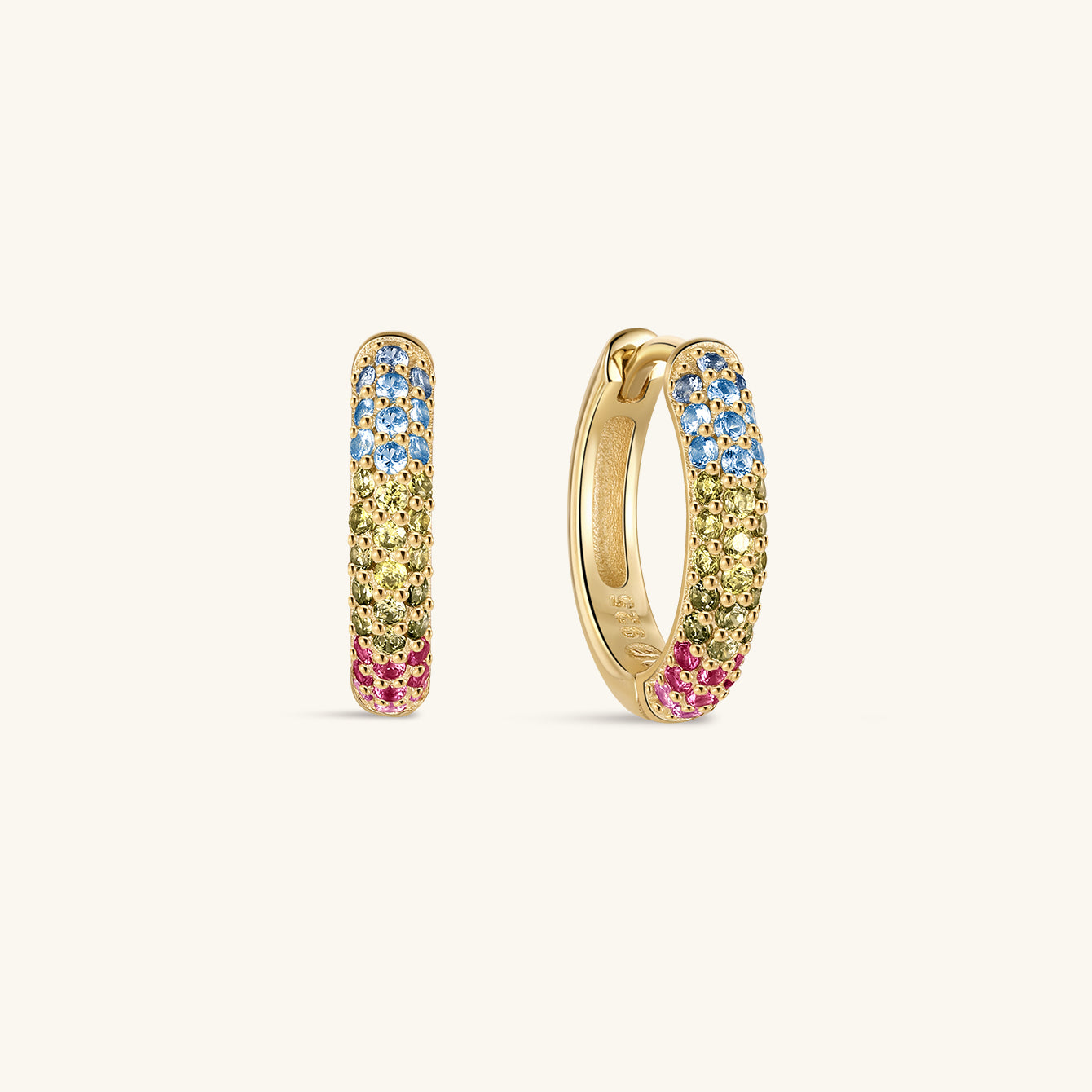 KOSINER Gem Garden 925 Sterling Silver Multi-Color Pave Clicker Hoop Earrings, Three-Tone Gradient Rainbow CZ Paved Cartilage Piercing Hoops, Hypoallergenic for Helix Lobe Tragus Stacking