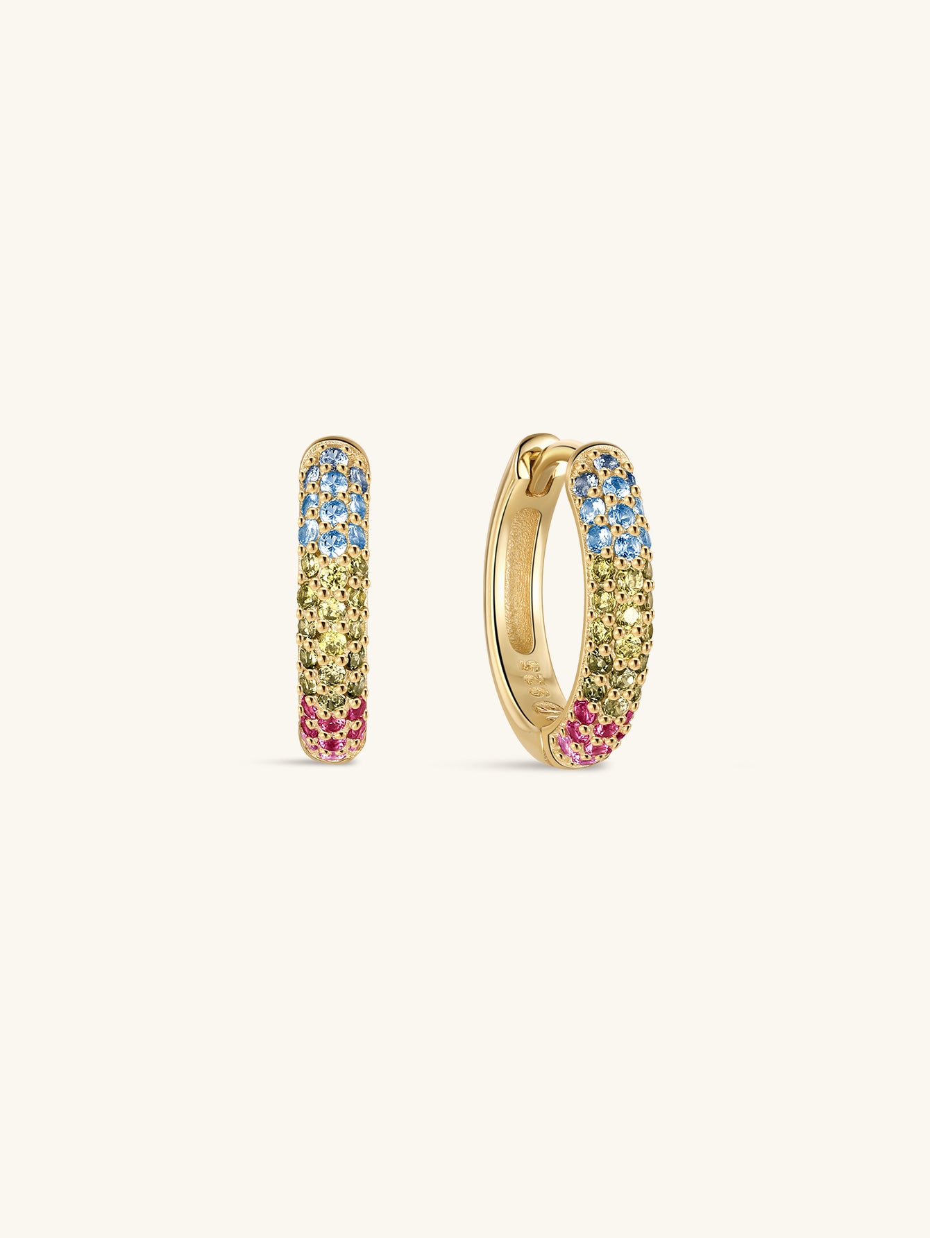 KOSINER Gem Garden 925 Sterling Silver Multi-Color Pave Clicker Hoop Earrings, Three-Tone Gradient Rainbow CZ Paved Cartilage Piercing Hoops, Hypoallergenic for Helix Lobe Tragus Stacking